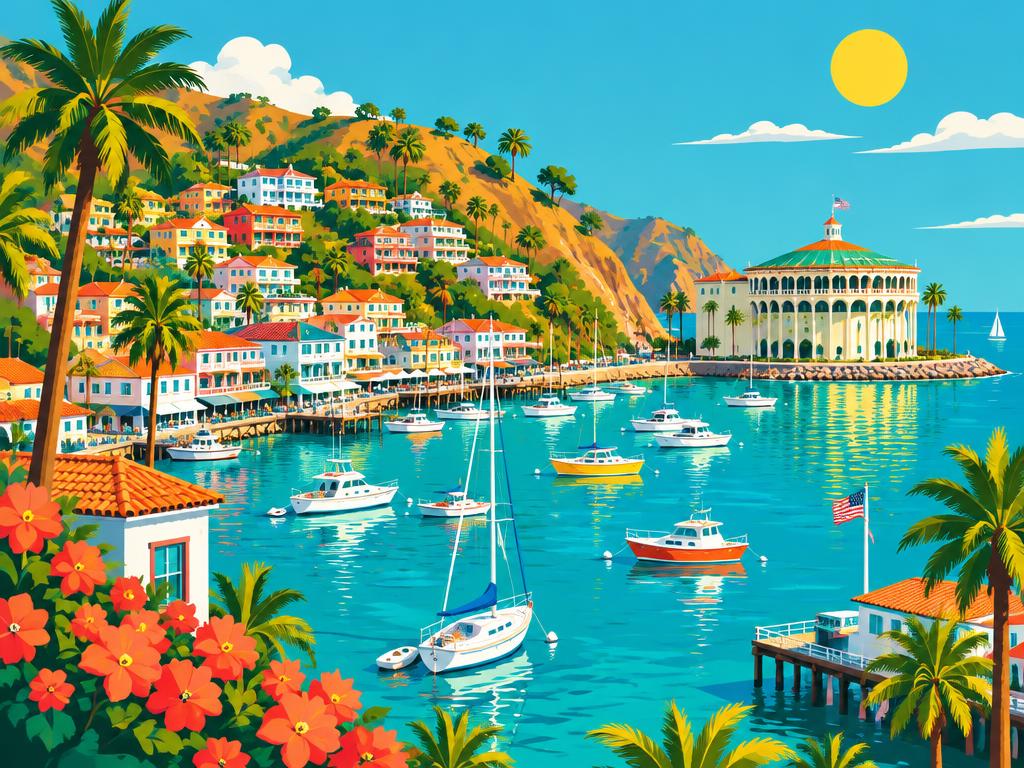 Illustration of Avalon harbor on Catalina Island